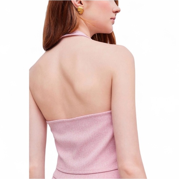 New CIDER Pink linen halter Vest with Pearl button accents, size L - Picture 4 of 9